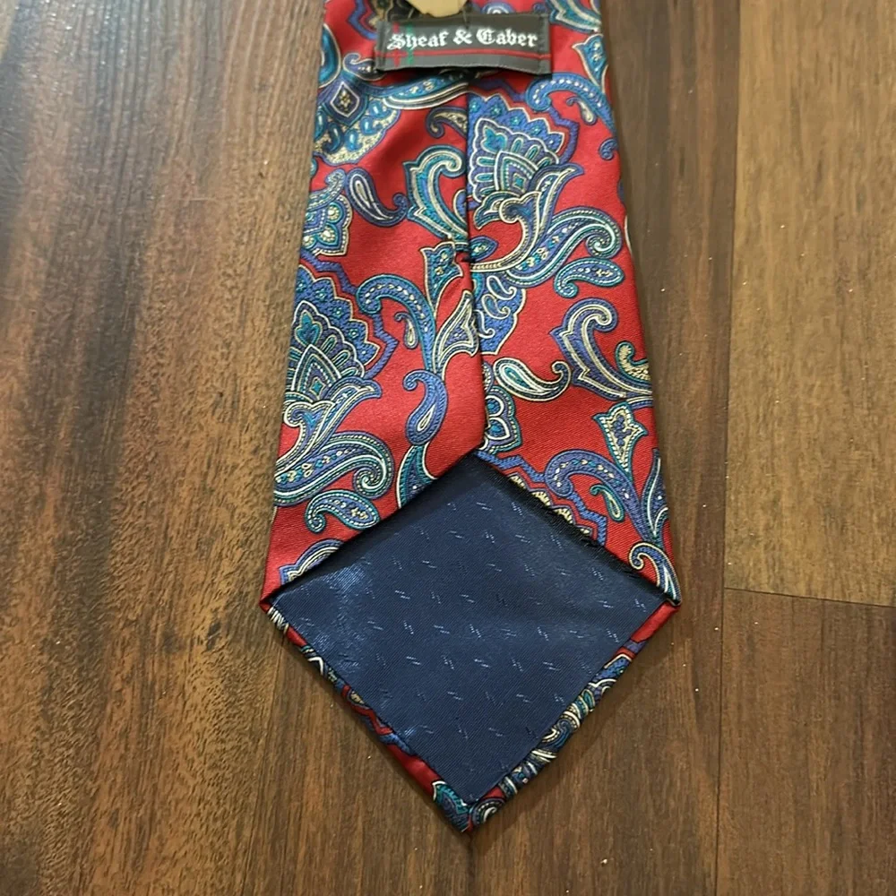 NWT Vintage Sheaf & Caber 100% Paisley Red Blue Teal Neck Tie, Original Sears